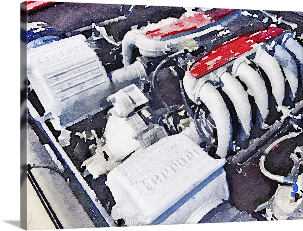 Ferrari 512 TR Testarossa Engine Watercolor