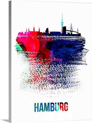 Hamburg Skyline Brush Stroke Watercolor