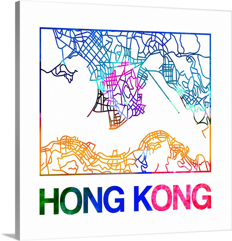 Colorful map of the streets of Hong Kong.