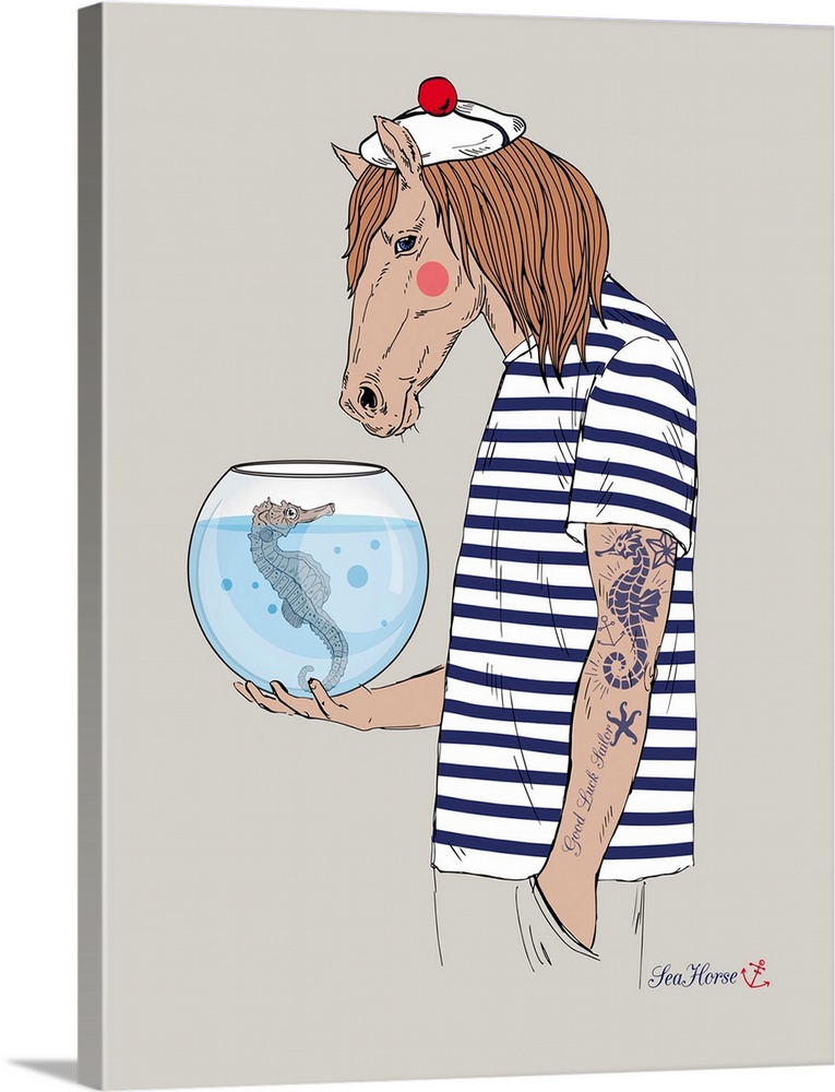Contemporary illustrative artwork of an animal in hipster fashion against a white background.