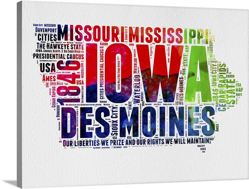 Iowa Watercolor Word Cloud | Great Big Canvas