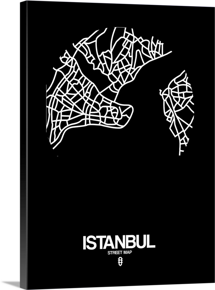 Minimalist art map of the city streets of Istanbul in black and white.