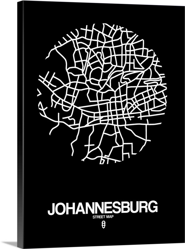 Johannesburg Street Map Black Wall Art, Canvas Prints, Framed Prints