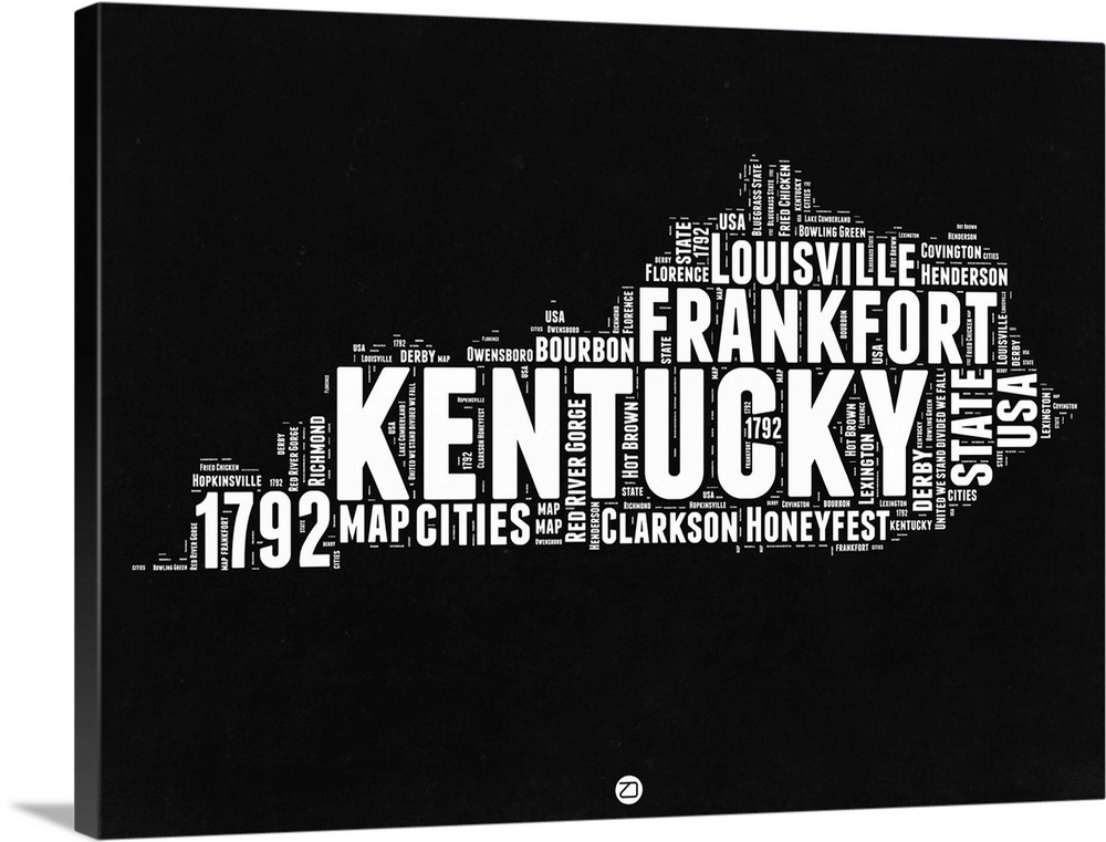Typography art map of the US state Kentucky.