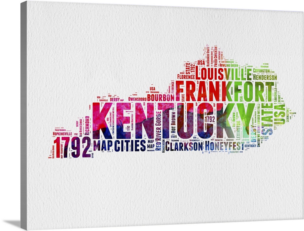 Watercolor typography art map of the US state Kentucky.