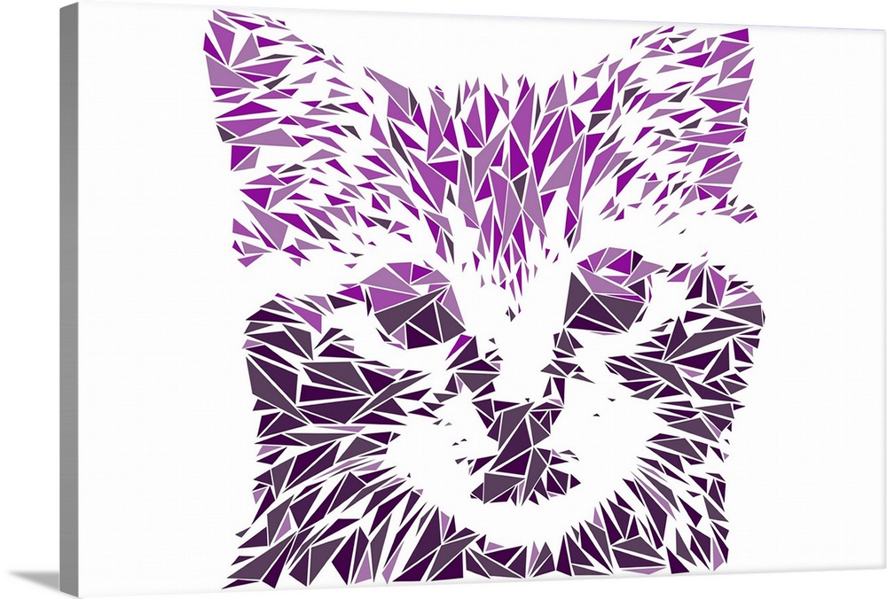 A kitten made up of triangular geometric shapes.