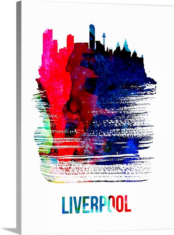 Liverpool Skyline Brush Stroke Watercolor Wall Art, Canvas Prints