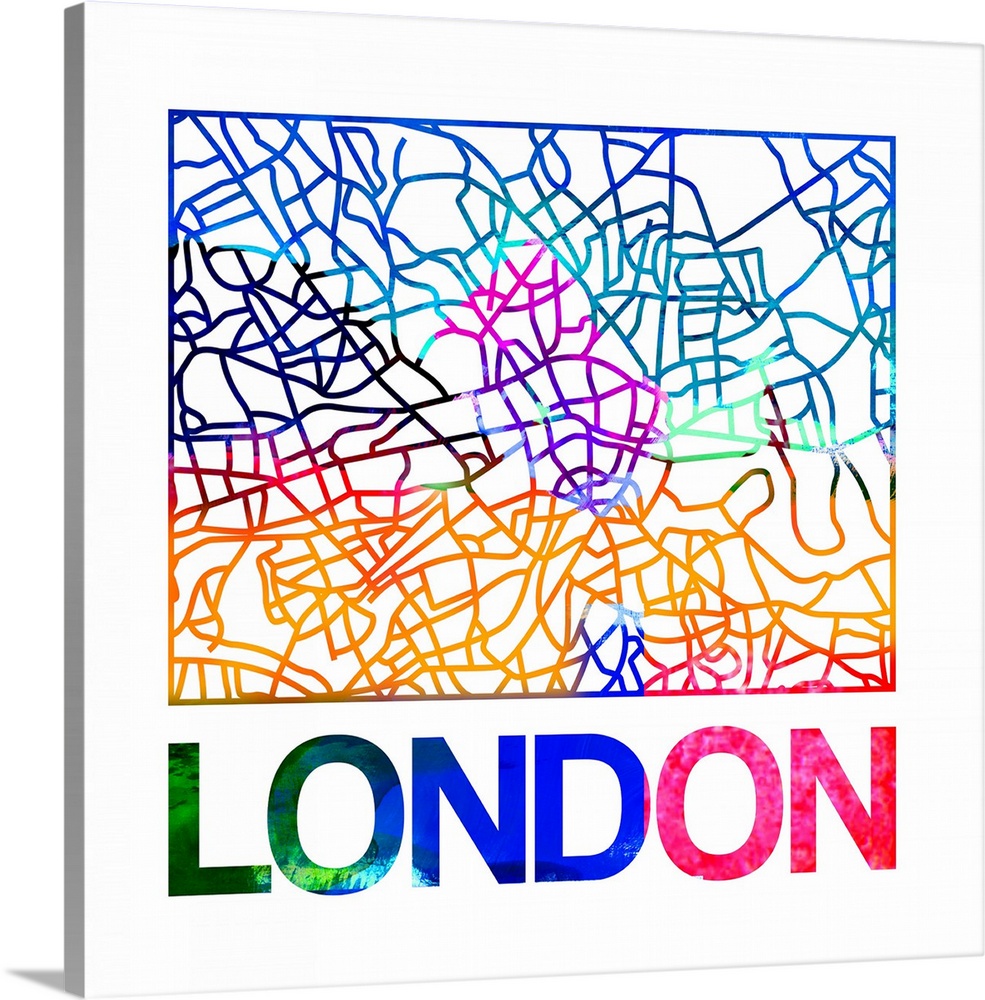 Colorful map of the streets of London, England.