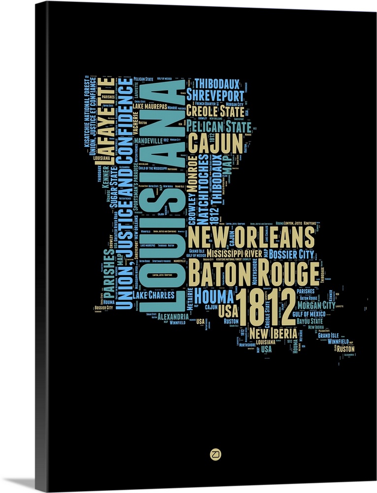 Typography art map of the US state Louisiana.