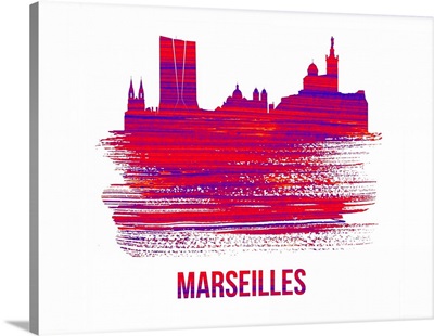 Marseilles Skyline Brush Stroke Red