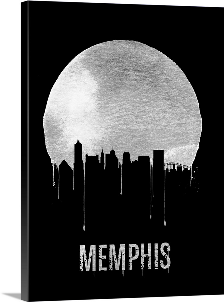 Contemporary watercolor artwork of the Memphis city skyline, in silhouette.