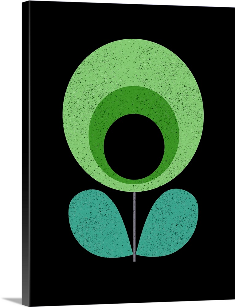 Mid Century Yellow green Flower on Black