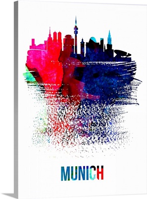 Munich Skyline Brush Stroke Watercolor