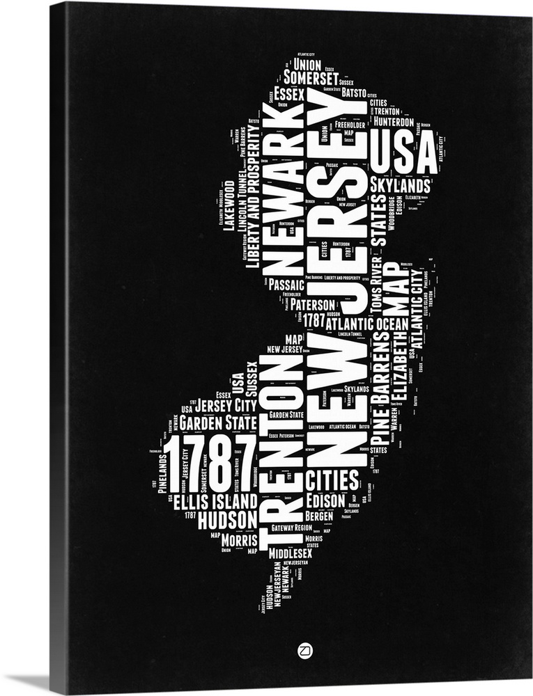 Typography art map of the US state New Jersey.