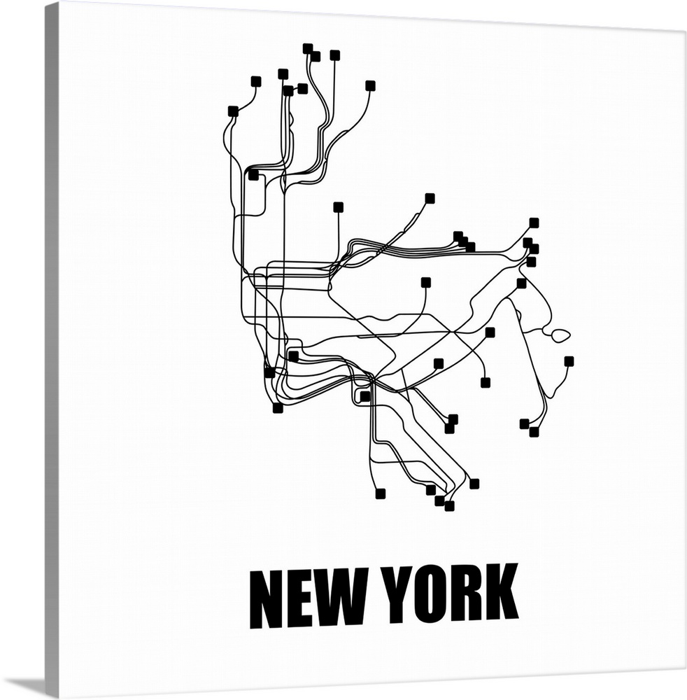 New York White Subway Map