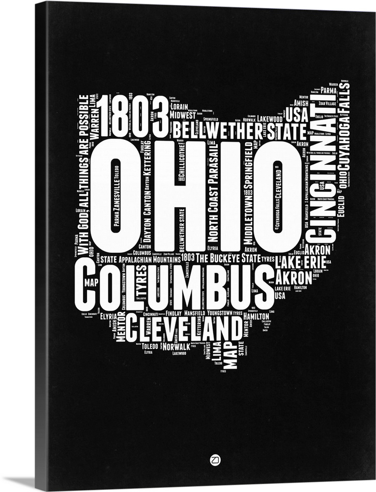 Typography art map of the US state Ohio.
