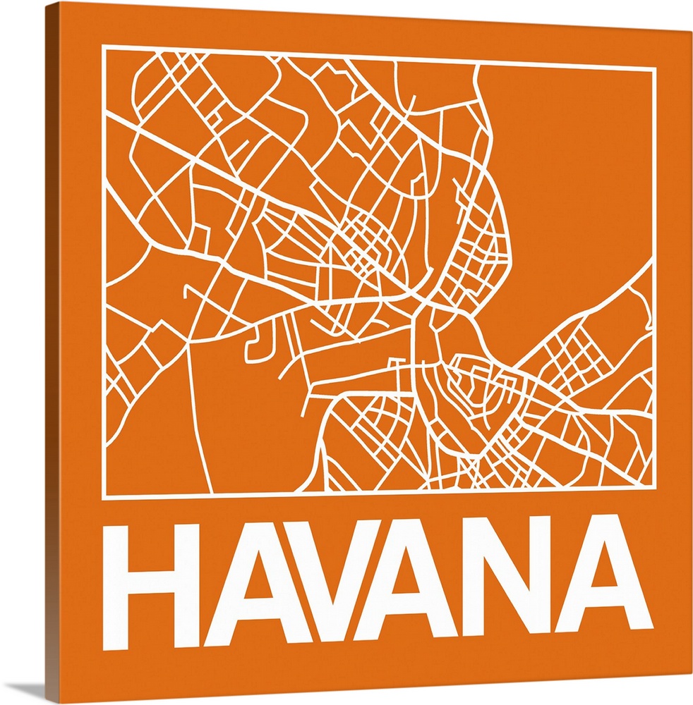 Contemporary minimalist art map of the city streets of Havana.