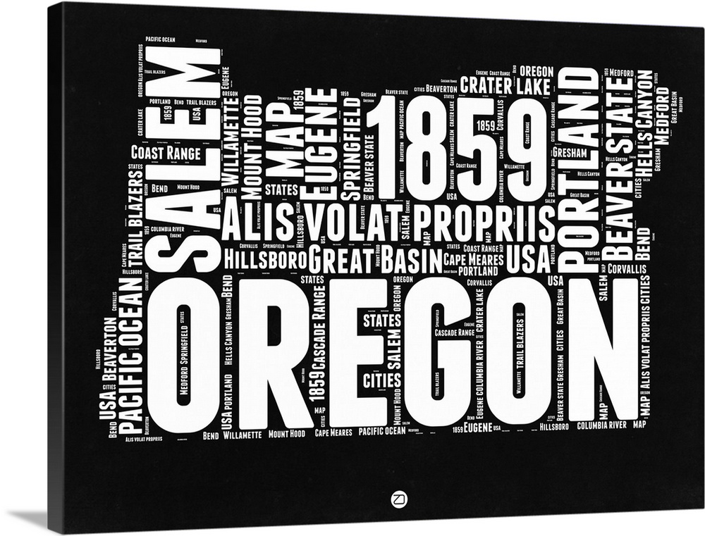 Typography art map of the US state Oregon.