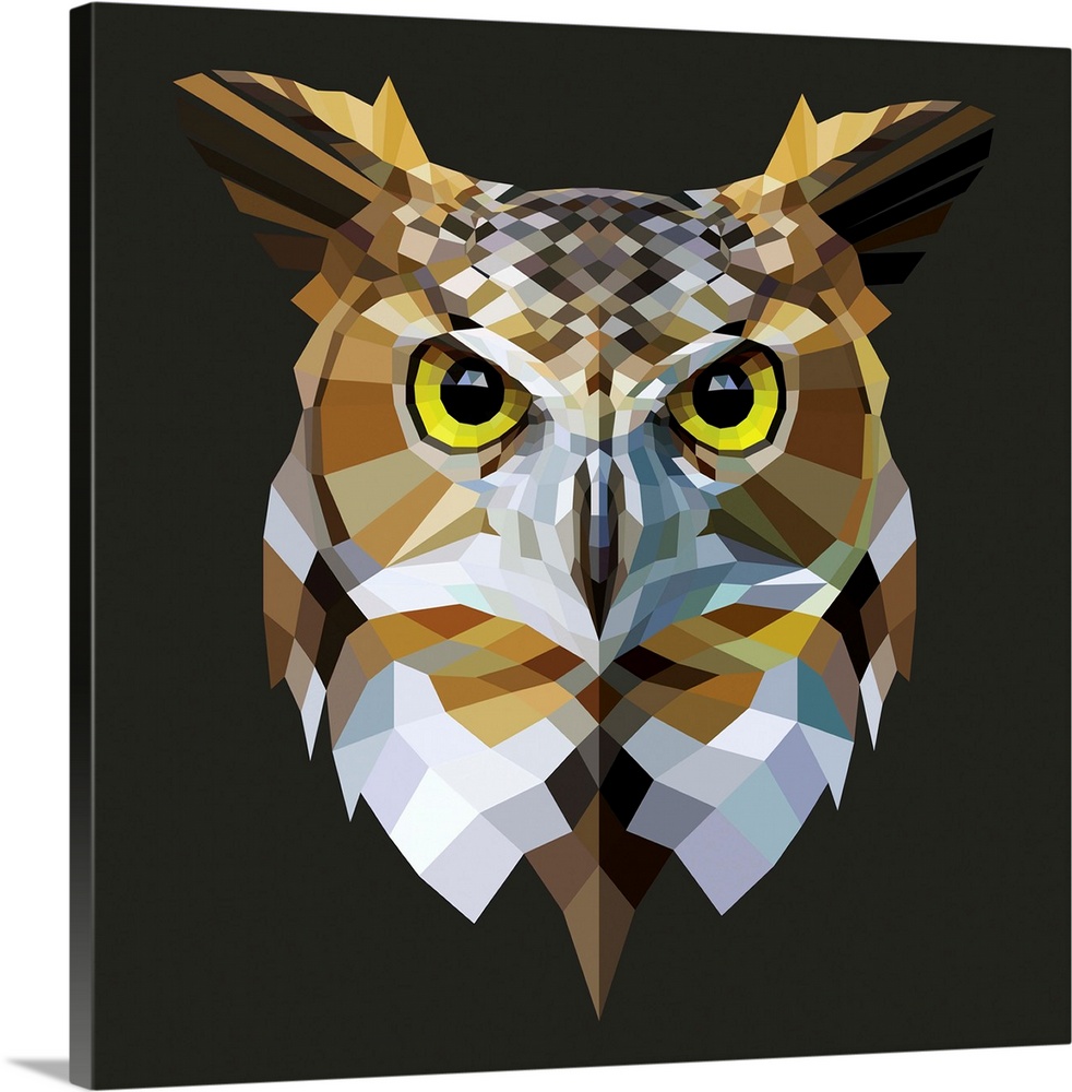 Contemporary artwork of a polygon mesh owl portrait.