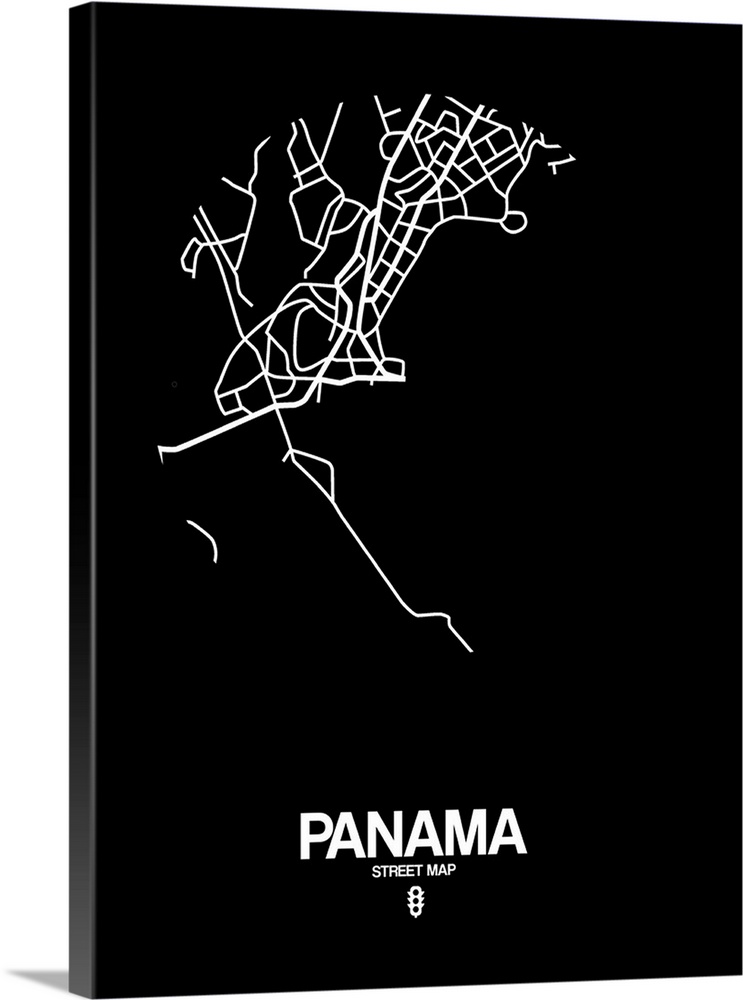 Minimalist art map of the city streets of Panama in black and white.