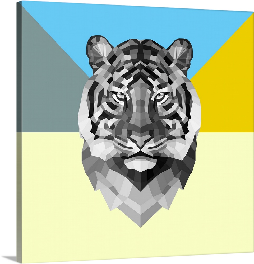 Tiger head made up of a polygon mesh.