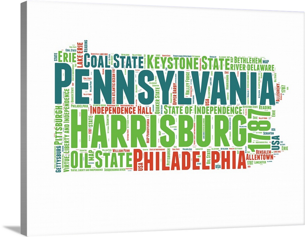 Typography art map of the US state Pennsylvania.
