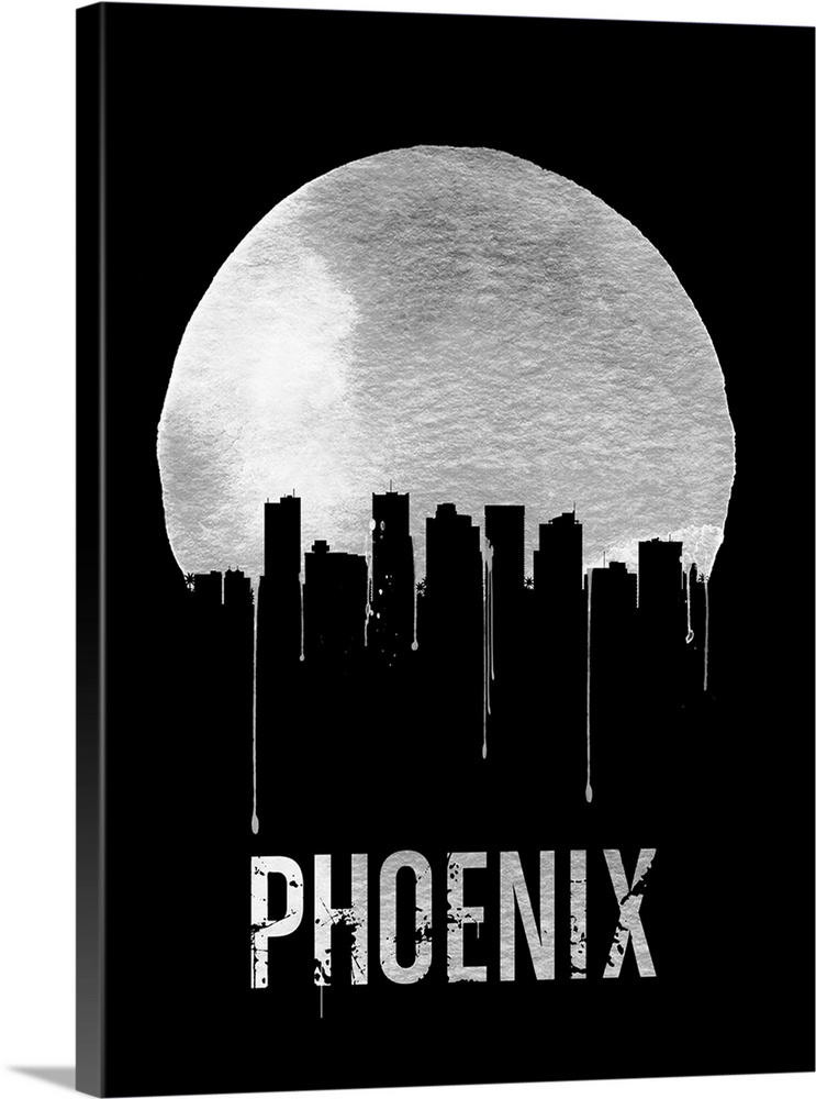 Contemporary watercolor artwork of the Phoenix city skyline, in silhouette.