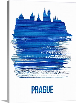 Prague Skyline Brush Stroke Blue
