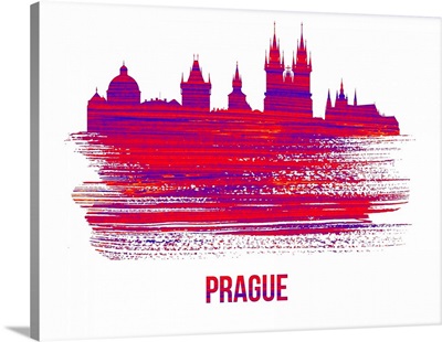 Prague Skyline Brush Stroke Red