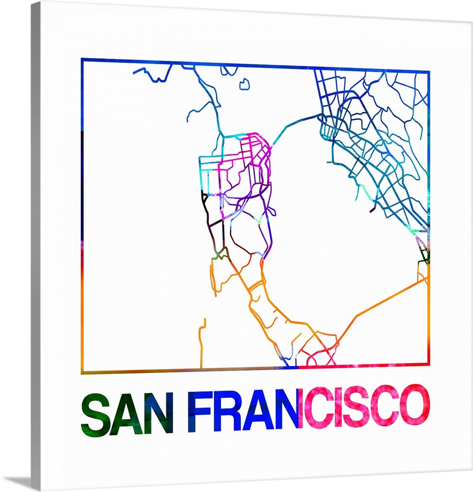 Colorful map of the streets of San Francisco, California.