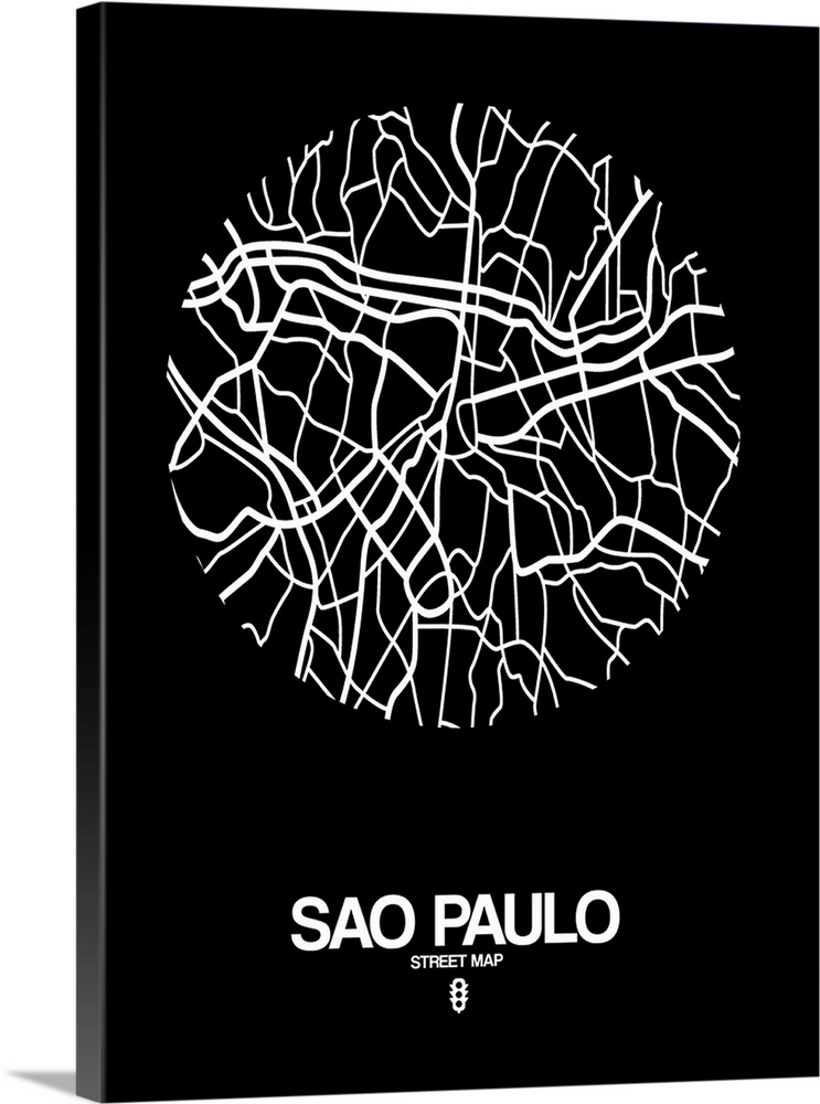 Minimalist art map of the city streets of Sao Paulo in black and white.