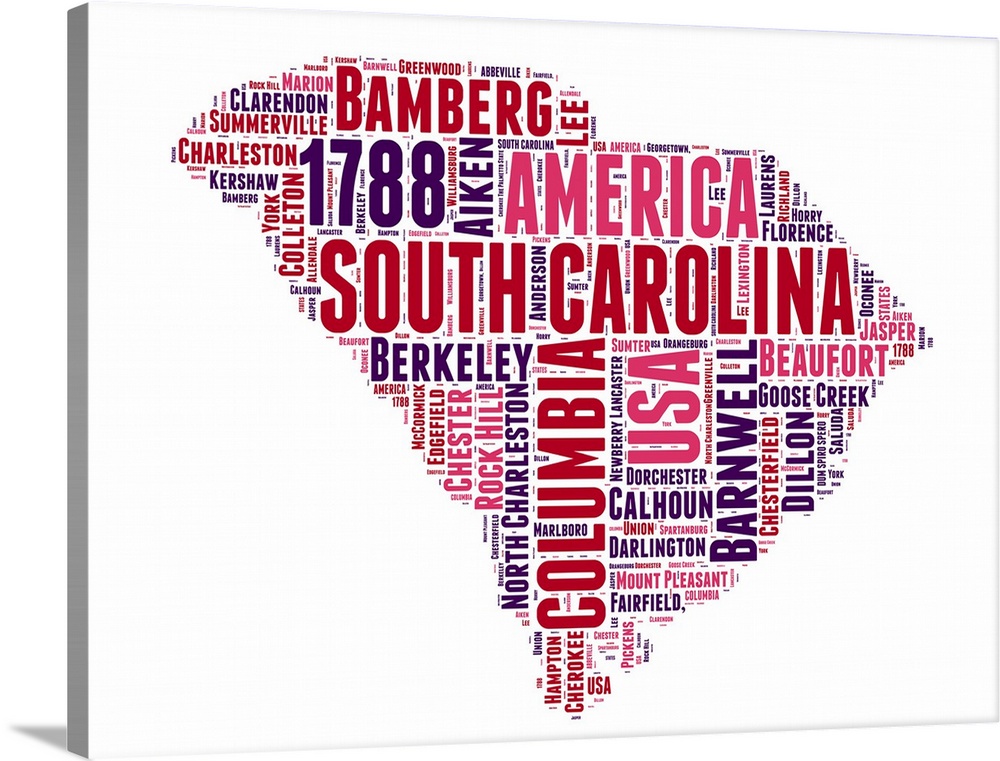Typography art map of the US state South Carolina.