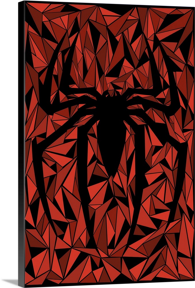 Contemporary geometric artwork of the Spiderman symbol.