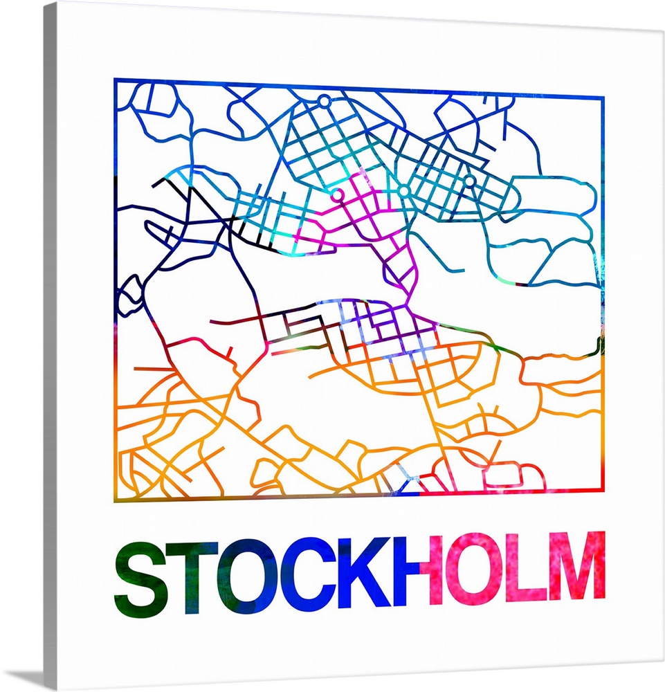 Colorful map of the streets of Stockholm, Sweden.