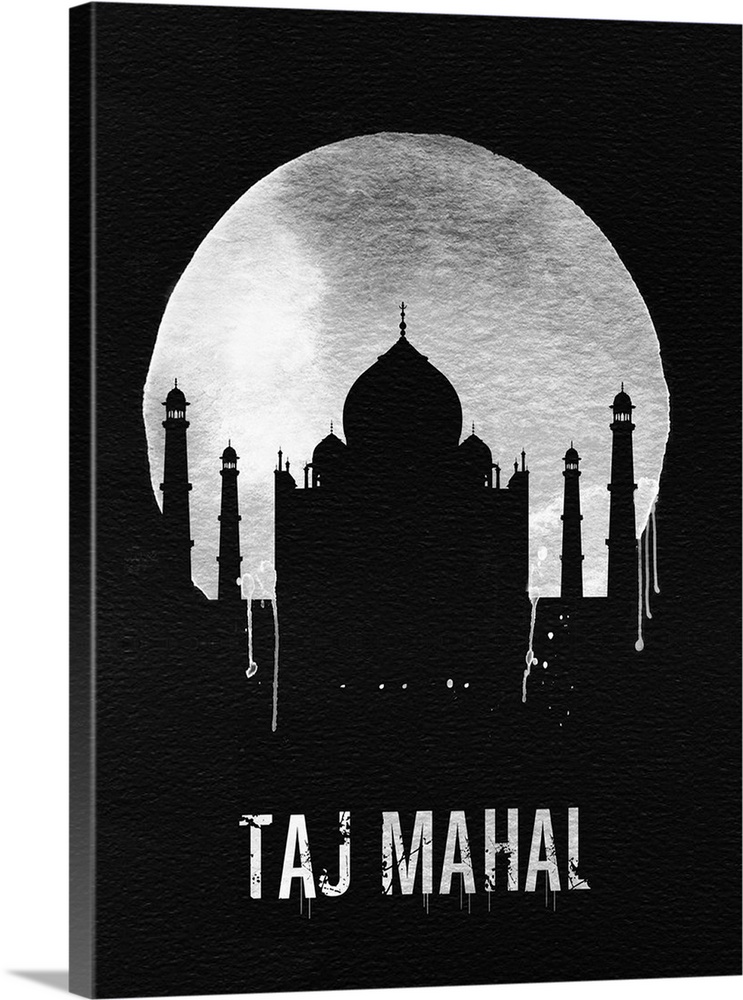 Contemporary watercolor artwork of the Taj Mahal of India, in silhouette.