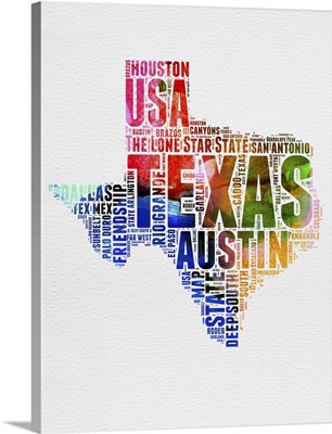 Texas Watercolor Word Cloud