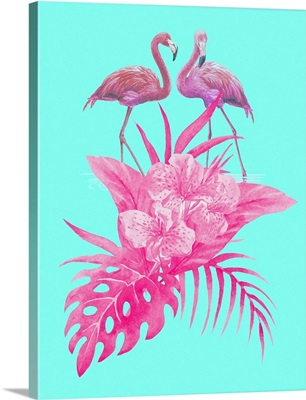 Tropical Flower and Flamingos