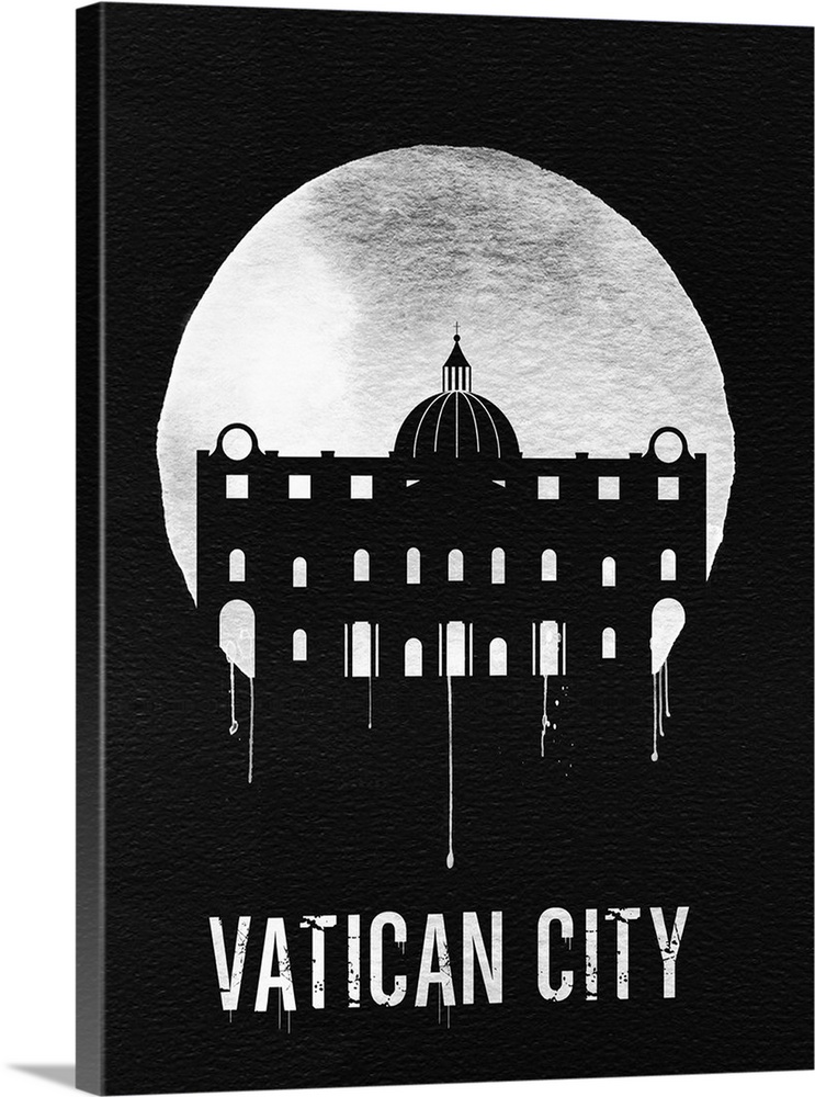 Contemporary watercolor artwork of the Vatican City, in silhouette.