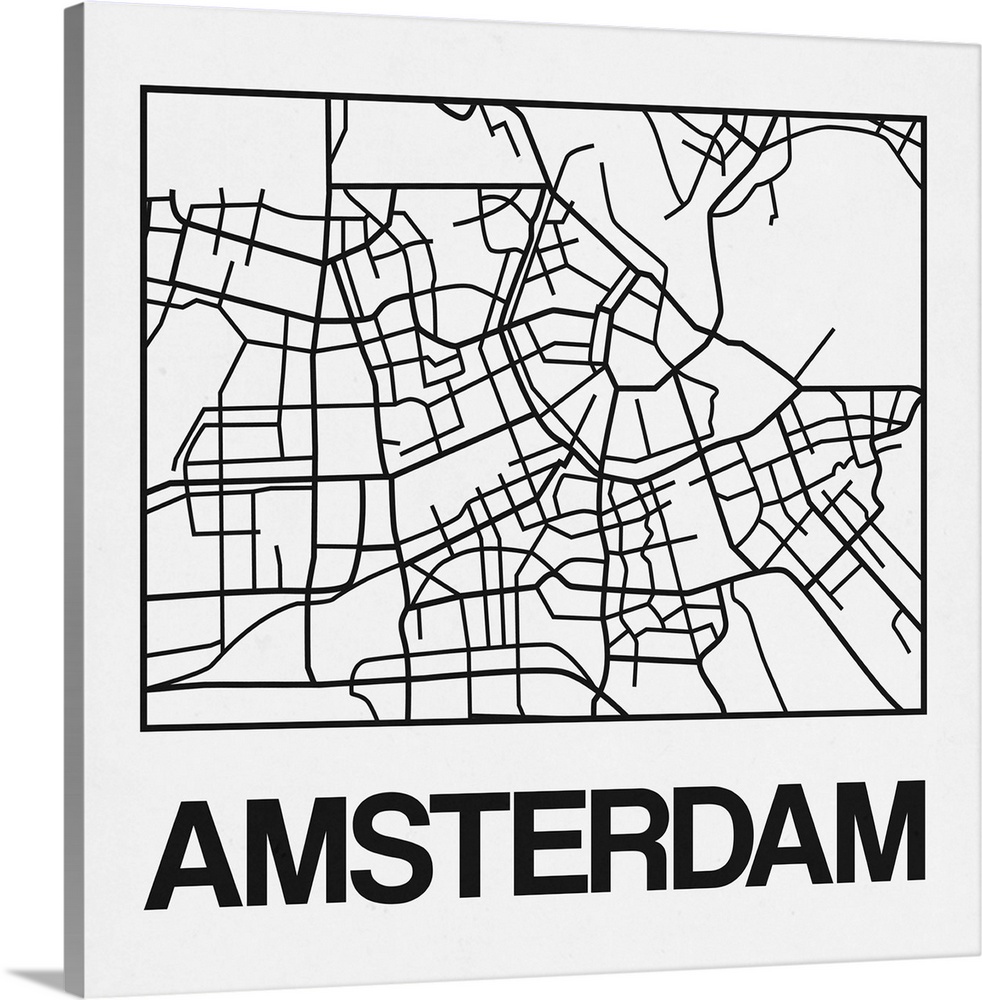 Contemporary minimalist art map of the city streets of Amsterdam.