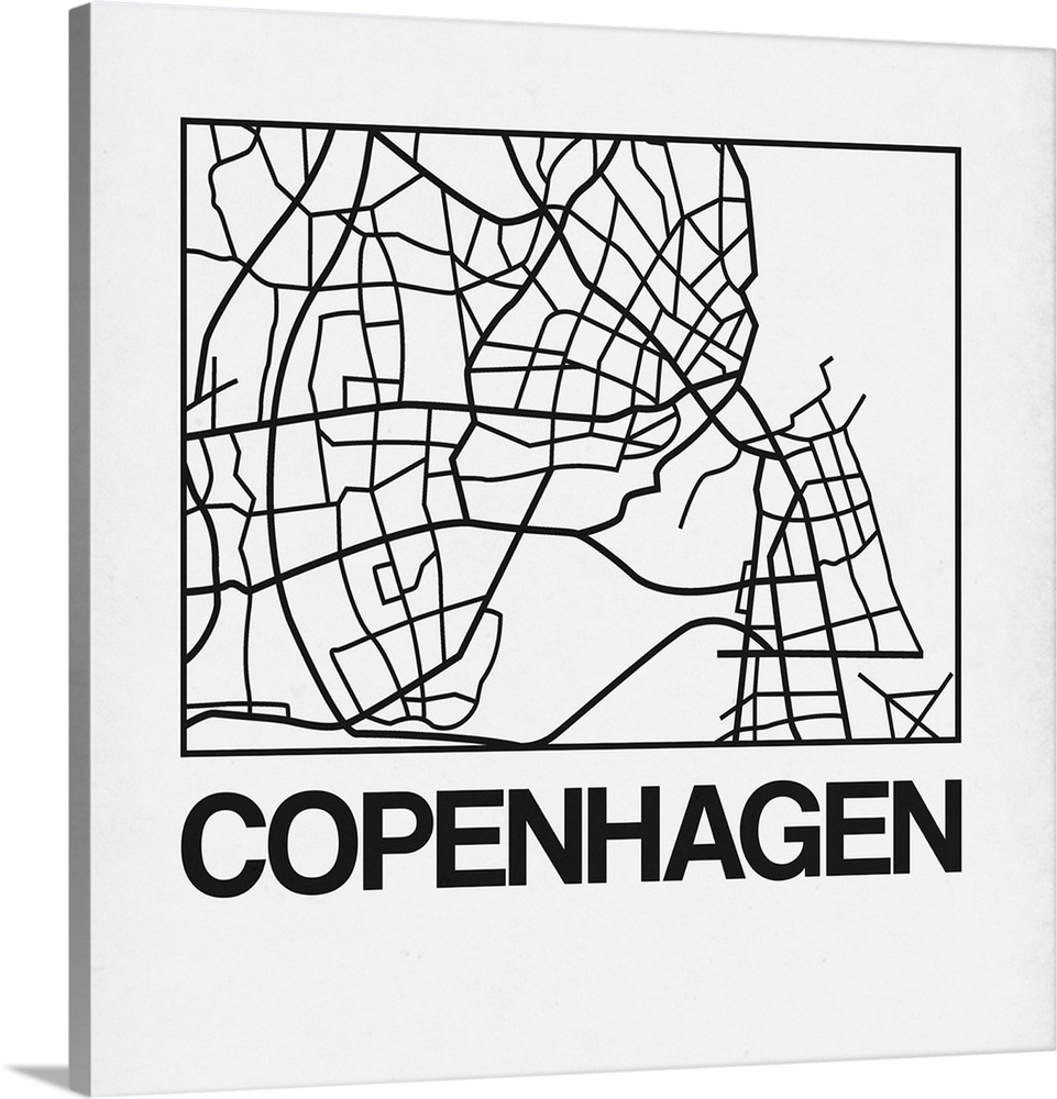Contemporary minimalist art map of the city streets of Copenhagen.