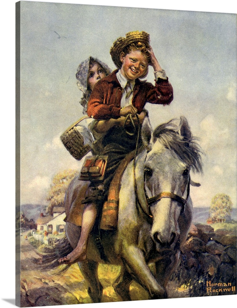 Boy and Girl on Horse. Approved by the Norman Rockwell Family Agency.
