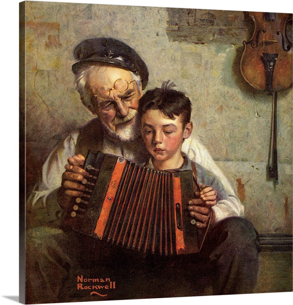 Old Man and Boy Playing Concertina. Originally oil on canvas and appeared on the cover of The Literary Digest published  S...