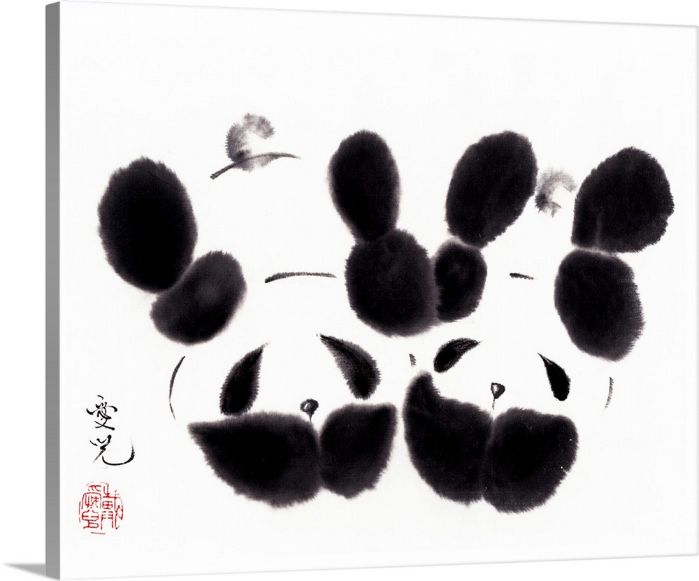 Cute panda ink wash paintings perfect for the nursery for twin babies.