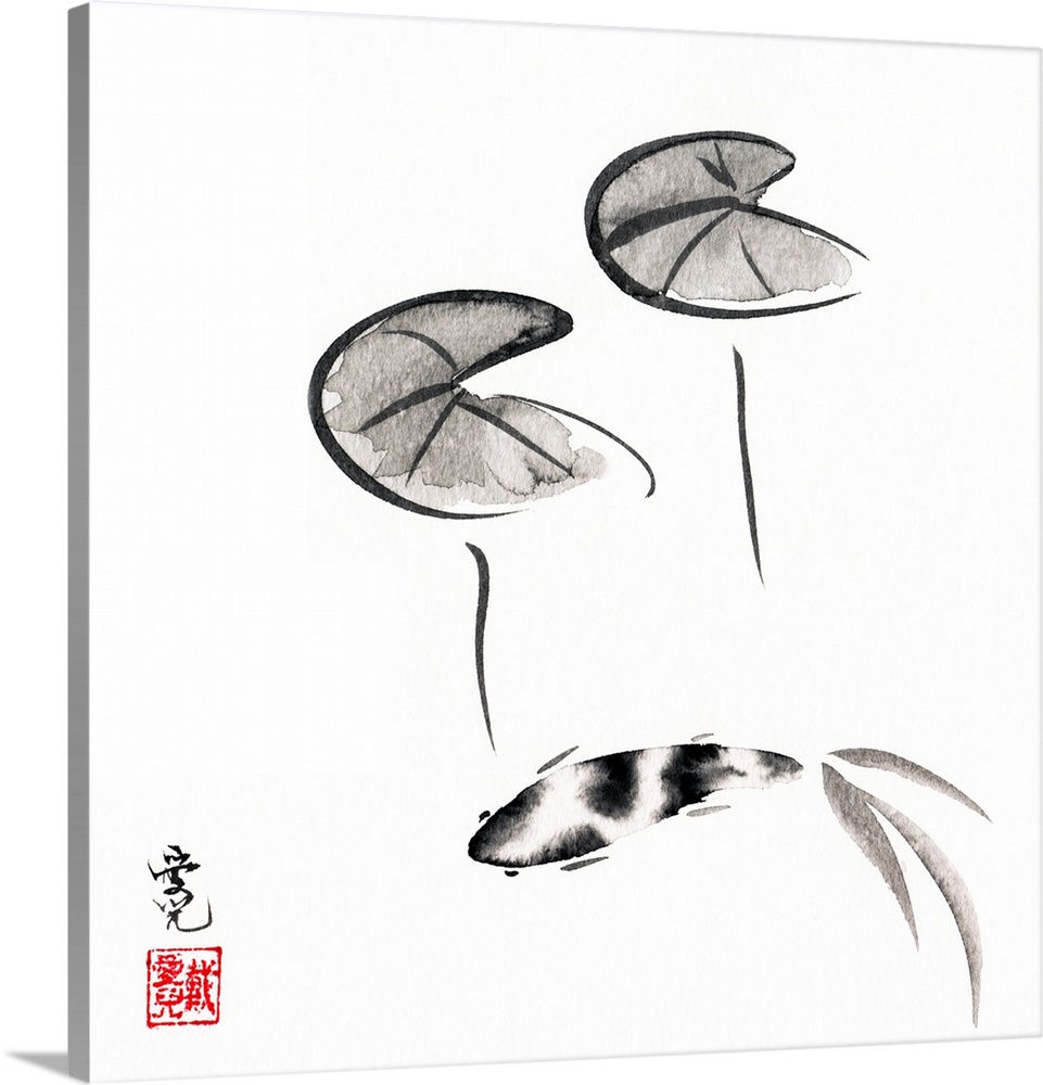 This painting is inspired by Zhuangzi's taoist parable regarding the happiness of the fish.