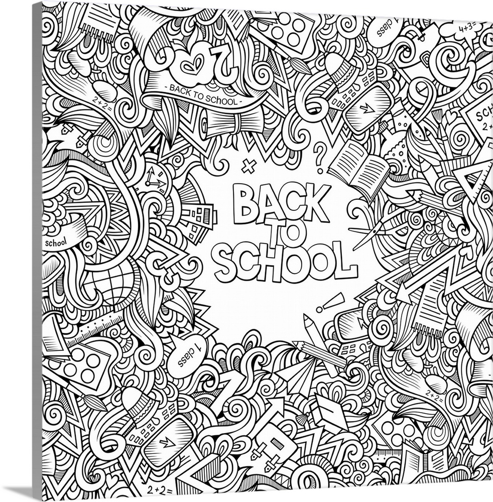 A design featuring several school supplies, such as a chalkboard and writing utensils. Perfect for Coloring Canvas.