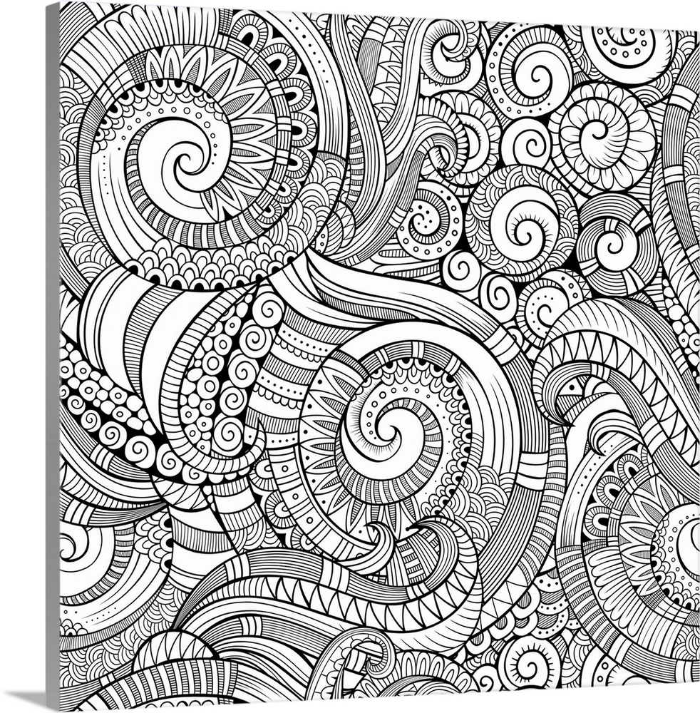 Abstract design featuring patterned spirals and swirls. Perfect for Coloring Canvas.