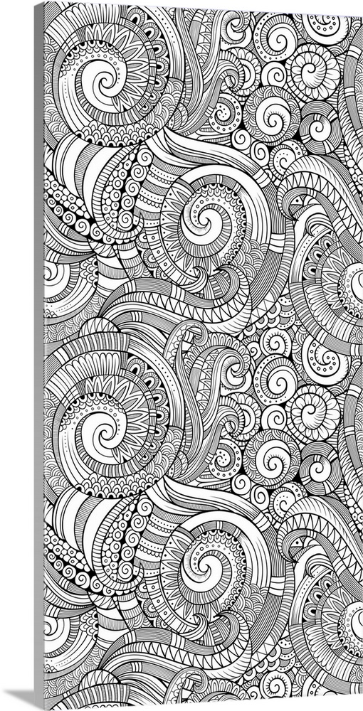 Abstract design featuring patterned spirals and swirls.