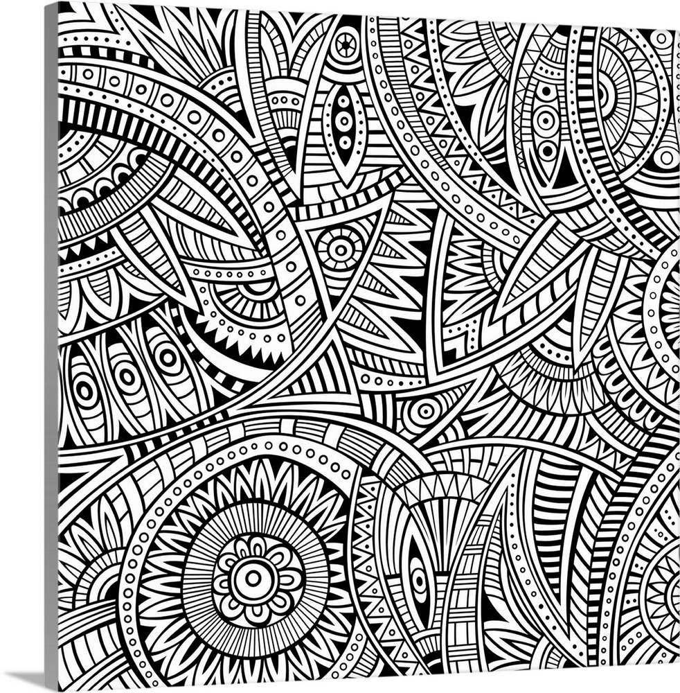 An intricate abstract design made of stripes and geometric shapes. Perfect for coloring canvas.
