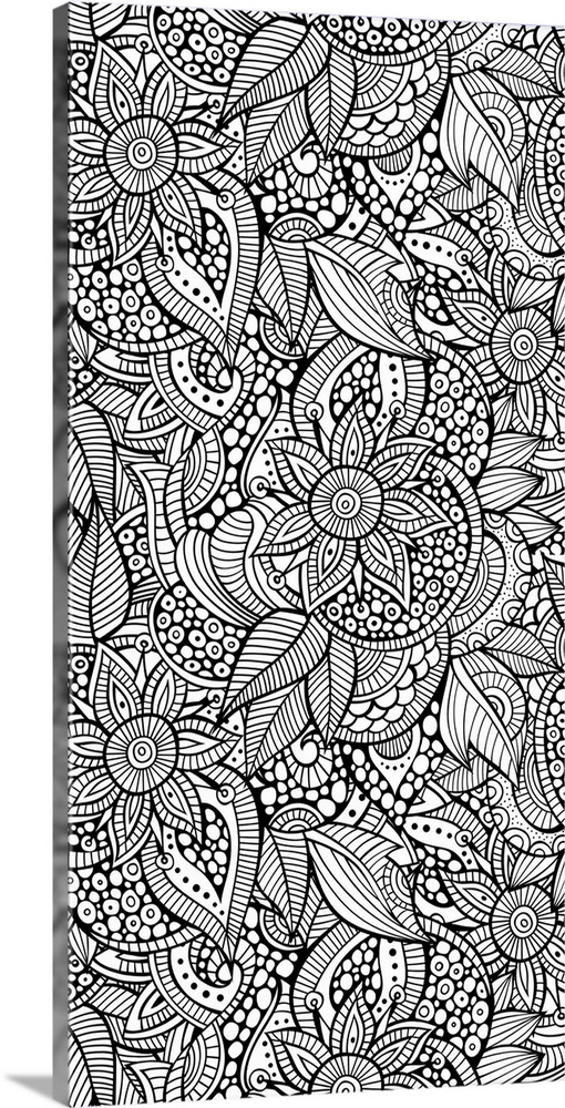 Intricate floral pattern with striped petals and leaves.