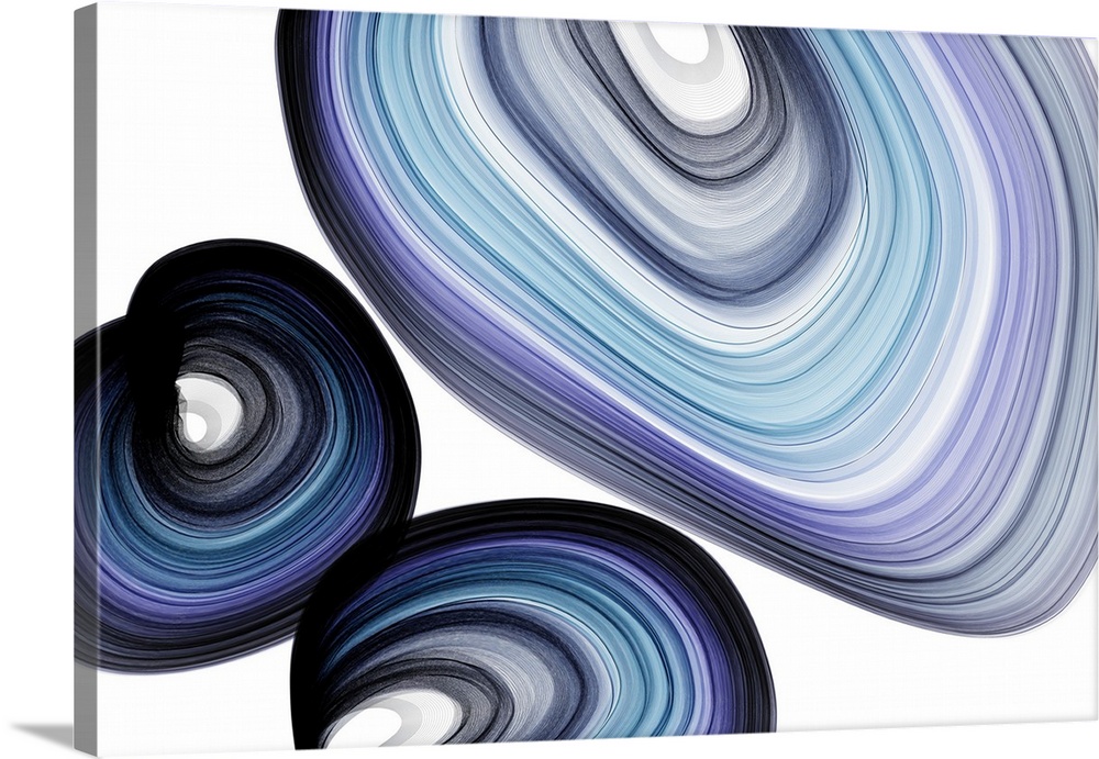Abstract artwork created by spiraling, swirling lines leaving behind blue trails.